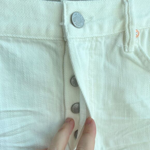 Free People Size 30 White Denim Shorts High Rise Button Fly Distressed Festival - Picture 5 of 9
